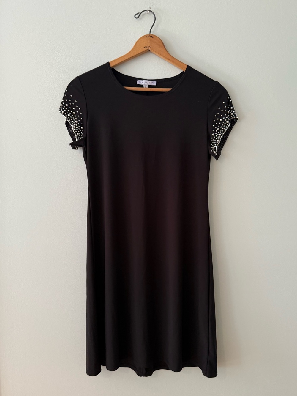 Annalee + Hope Shift Dress Short-Sleeve Black with Pearl and Stud Detail Size M
